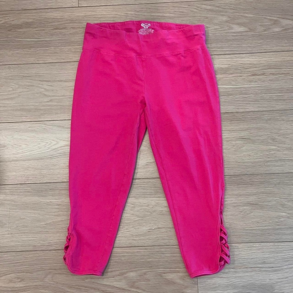 Hot Pink Capri Leggings Side Lattice Cutout Hem Low Rise Women M Y2K Barbie